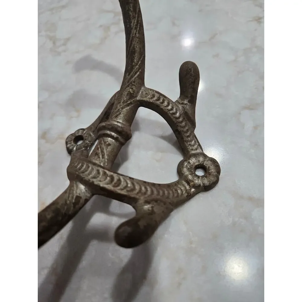 Antique Wall Mounted Cast Iron Dual Coat Hook & Hat Hall Tree Hanger Victorian